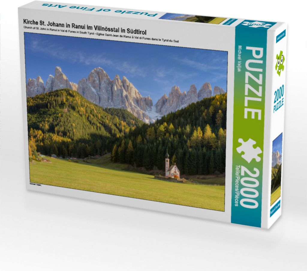 CALVENDO Puzzle Kirche St. Johann in Ranui im Villnösstal in Südtirol | 2000 Teile Lege-Größe 90x67cm Foto-Puzzle für glückliche Stunden