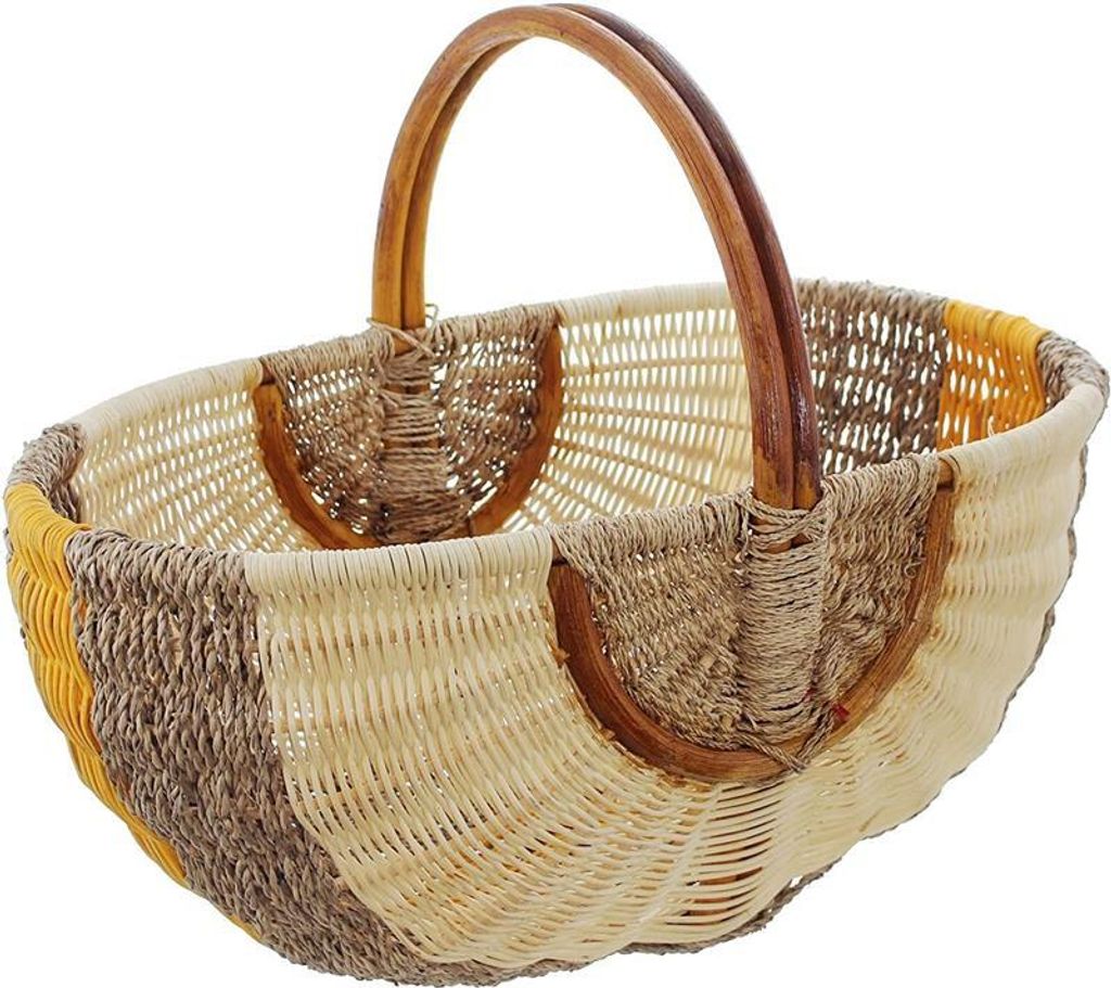 Einkaufskorb aus Seegras & Rattan, orange / natur, Flechtkorb, Rattankorb, Tragekorb