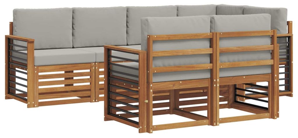 vidaXL Ecksofa Set 7 pcs Natürlich und Hellgrau Massivholz Akazie