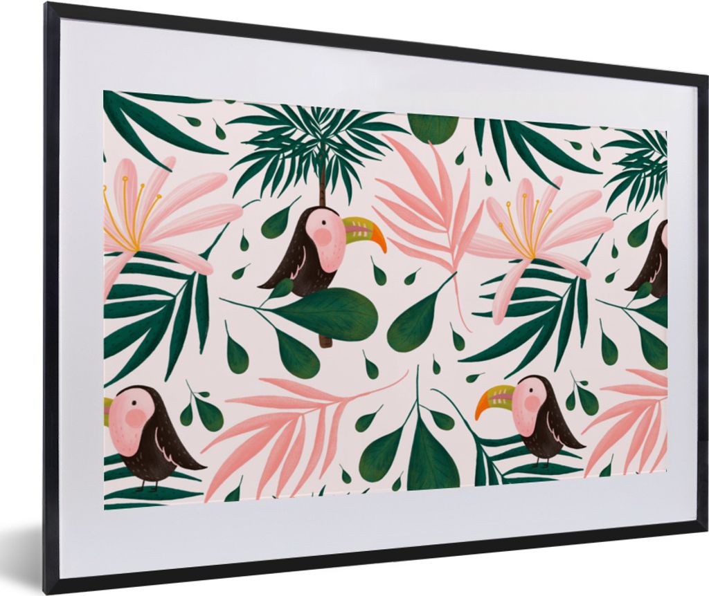 MuchoWow MuchoWow Gerahmtes Poster Tukan - Vogel - Blatt - Dschungel 60x40 cm - Poster mit zchwarzem Bilderrahmen - Schlafzimmer - Plakat in Ra...