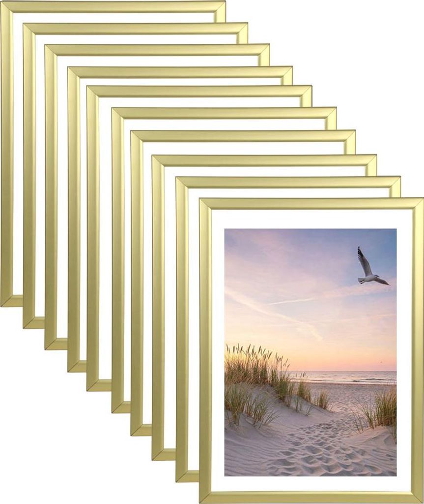 3er 5er 10er Set Bilderrahmen Fotorahmen aus Kunststoff Bilder Foto Posterrahmen Collage AC-6 Wanddeko - Farbe: 10er Pack Gold | Format: 40x50