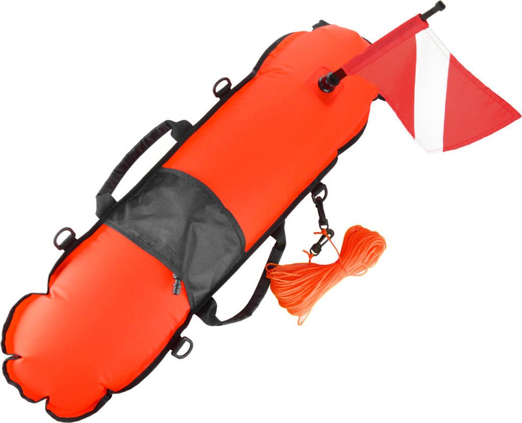 Aufblasbarer Sicherheitsschwimmer Tauchoberflaechenmarkierung Signalschwimmer mit Tauchflagge 78LBS Maximales Auftriebsgewicht fuer Geraetetauchen ...