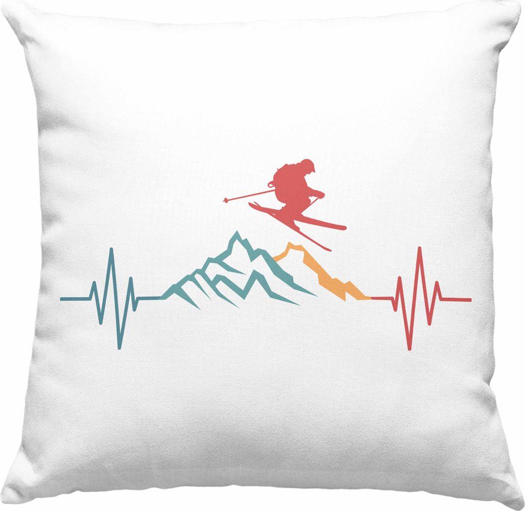 Trendation - Ski Deko-Kissen mit Füllung 40x40 Geschenk Grafik Geschenkidee Skifahrer Geschenk Winter (Blau)