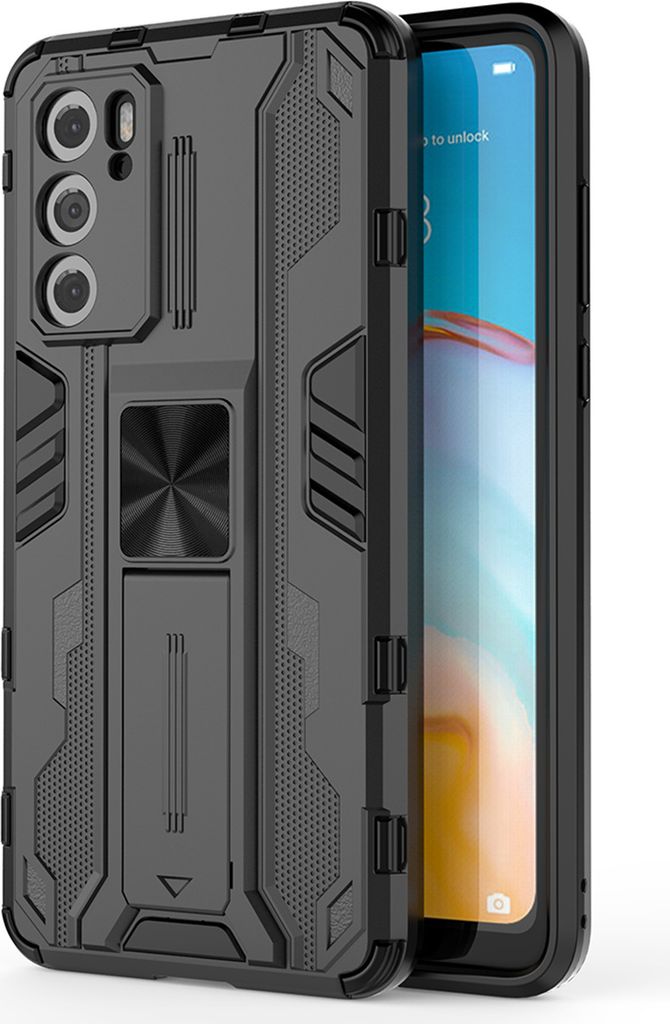 Huawei P40 Hülle, Dual Layer PC TPU Bumper Stoßfest Ständer Schutzhülle für Huawei P40 Schwarz