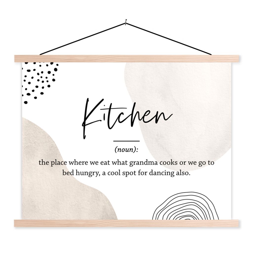 MuchoWow Textilposter Definition Küche - Küche - Zitate - Wörterbuch 120x90 cm mit holzfarbenen Rahmen - Magnetisch