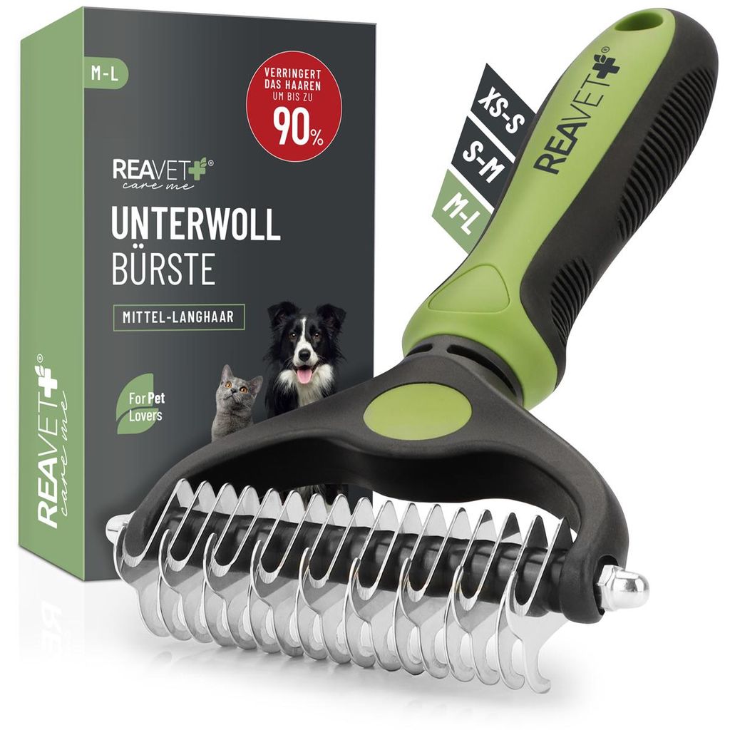 REAVET Hundebürste & Katzenbürste Unterwollbürste für Langhaar I Große Rassen (Größe M-L) I Entfernt Unterwolle & Verfilzungen I mit Massage...