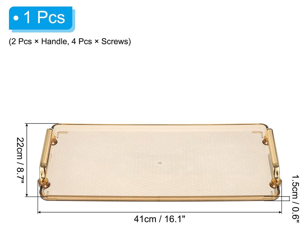 Plastik Servierschale mit Golden Handgriff 16.1" x 8.7" Modernes Rechteckig Dekorativ wiederverwendbar Tablett Schmuck Servierplatte fš¹r Arbeits...