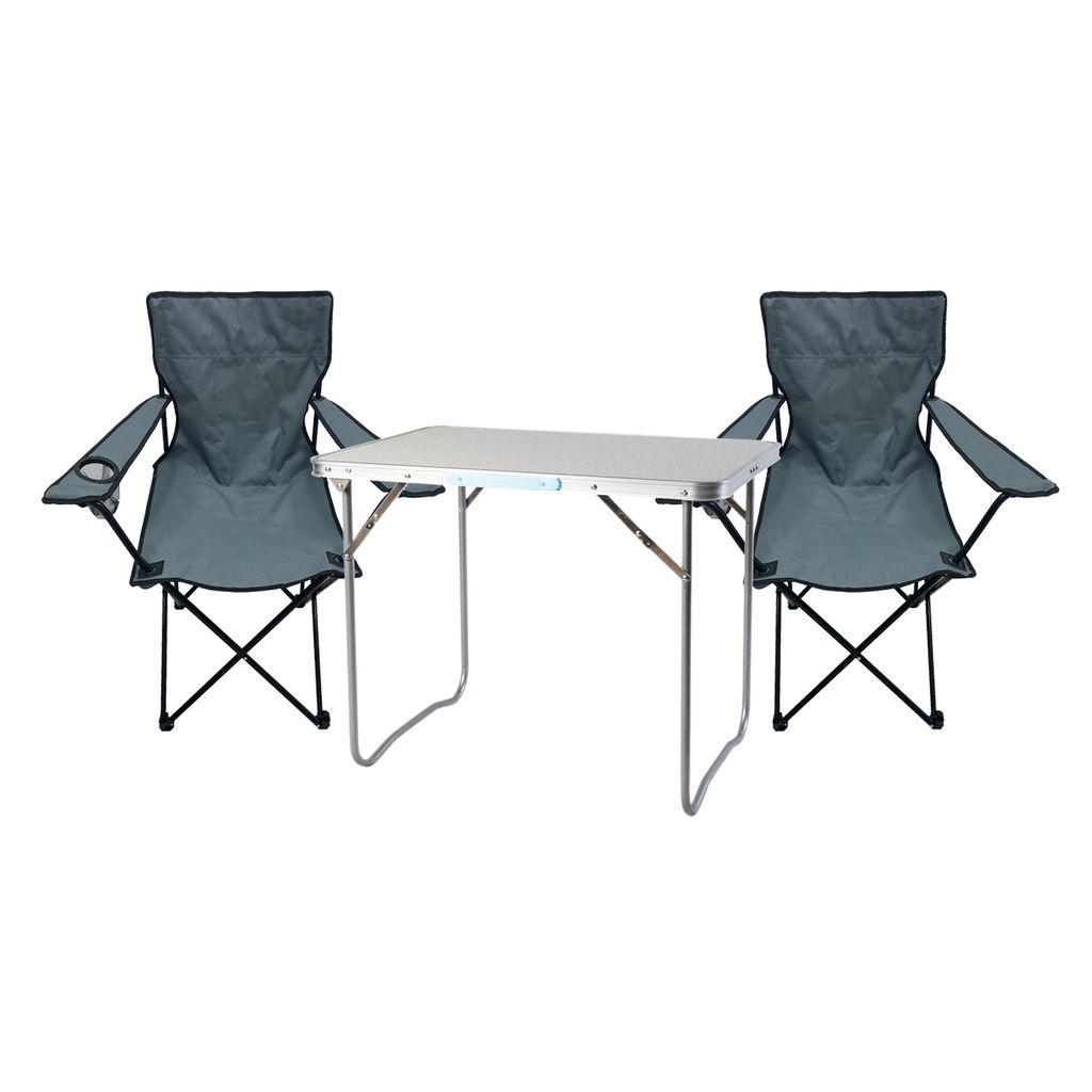 3-teiliges Campingmöbel Set Schwarz XL Tisch 80x60x68cm + Anglersessel