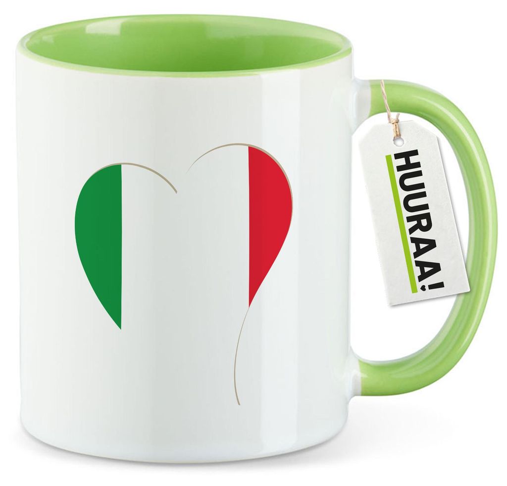 Huuraa Kaffeetasse Italien Flagge Herz 330ml Grün Keramik Kaffeebecher Geschenkidee