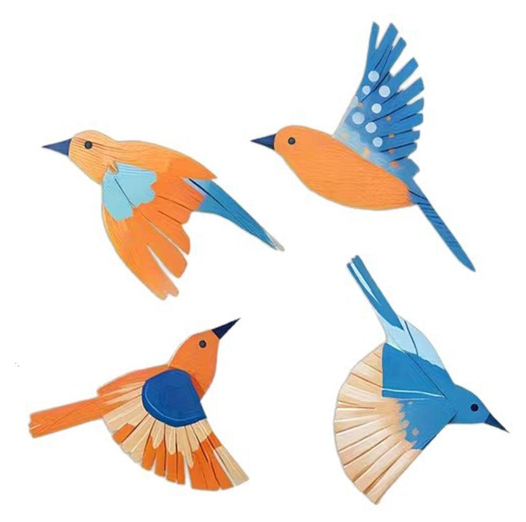 4-teiliges Set dreidimensionaler fliegender Vögel aus Holz zur Wanddekoration, DIY-Wandaufkleber, wasserfest, für rustikale Innen- und Außendeko...