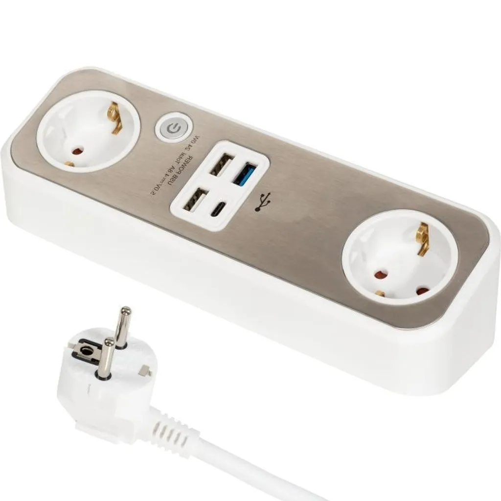 Multiprise 2 prises et 4 ports USB-A/USB-C avec interrupteur Allteq 1.5m