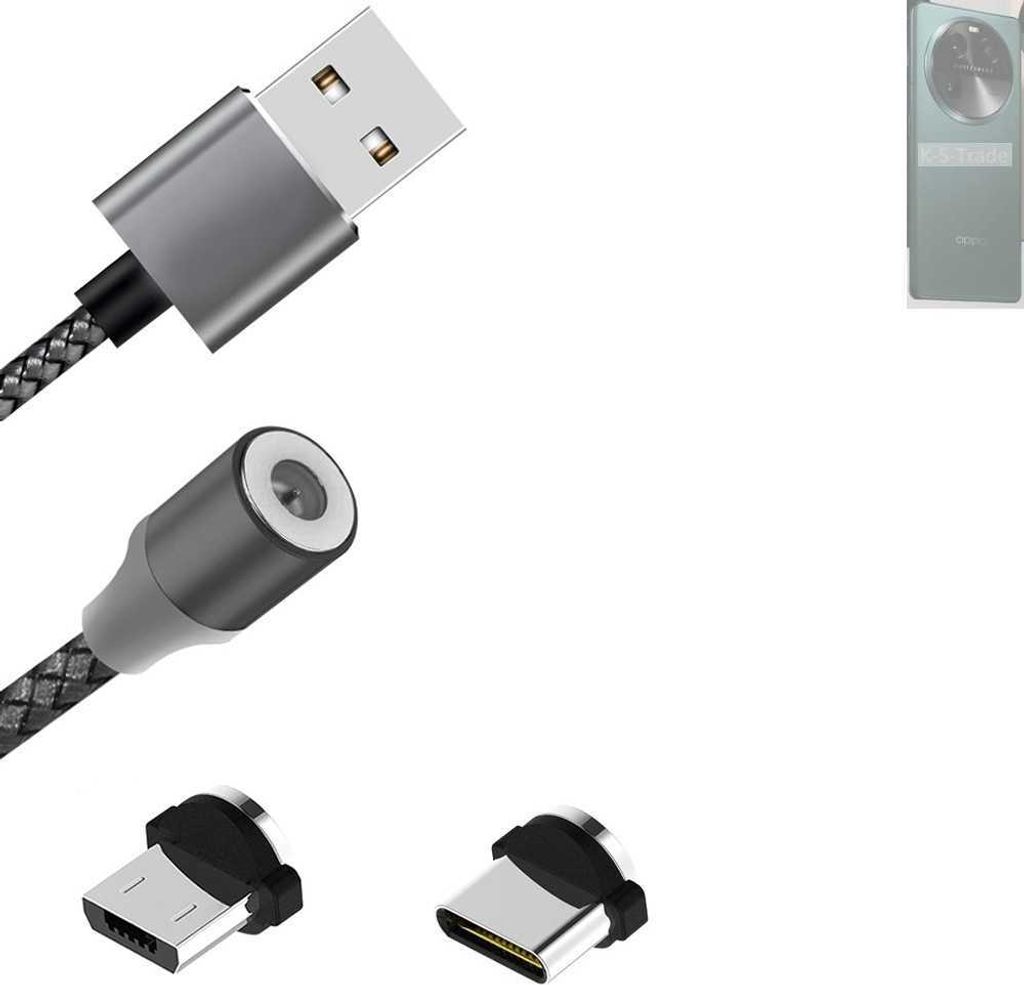 K-S-Trade Hochwertiges Magnet-Lade-kabel Sync-Kabel Daten-Kabel für Oppo Find X6 mit USB-Typ-C-Anschluss und Micro-USB-Anschluss 2A bis zu 480mbps