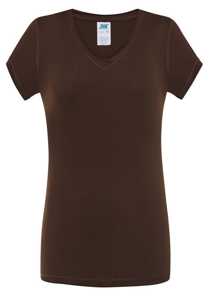 JHK - "Sicilia" T-Shirt für Damen, V-Ausschnitt LT4416 (M) (Schokolade)