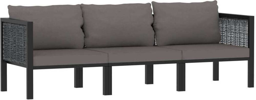 The Living Store 3-Sitzer-Sofa mit Auflage Anthrazit Poly Rattan
