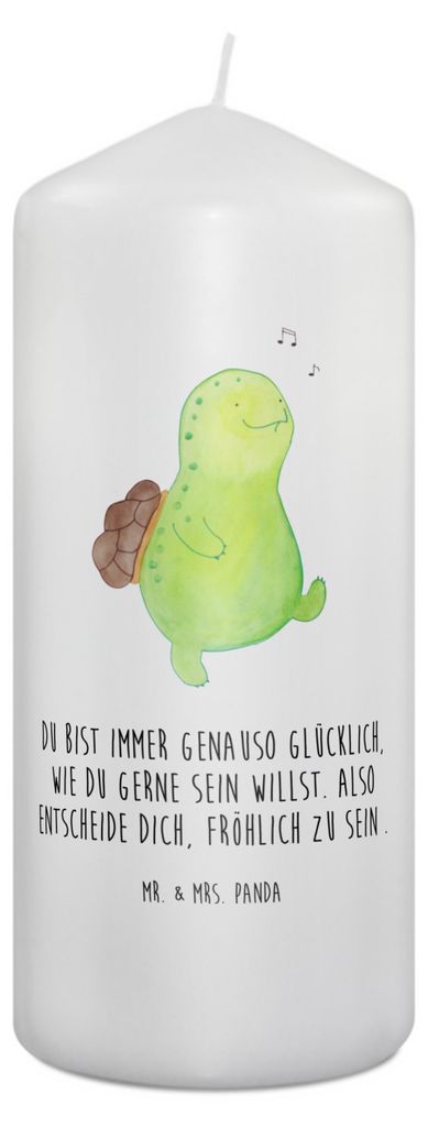 Mr. & Mrs. Panda Kerze Schildkröte Pfeifen 19 x 8 cm - Weiß - Geschenk, Blockkerze, Glück, Stumpenkerze, Erinnerungskerze, Trennung, Depression,...