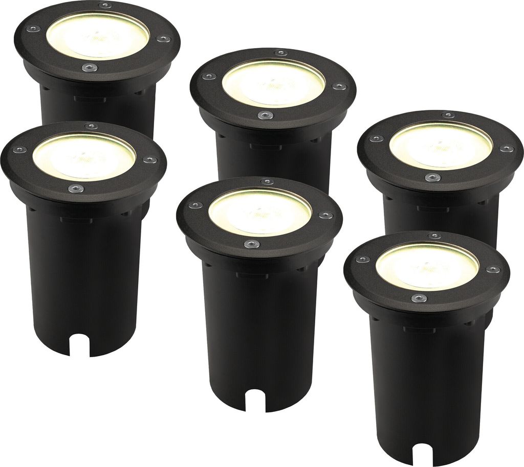 Ledvion 6er Pack Bodeneinbauleuchte, Runde LED Einbaustrahler, Schwarz, IP67, 5 Watt, 4000 Kelvin, 1m Kabel, GU10, LED Einbaustrahler Aussen, Teras...