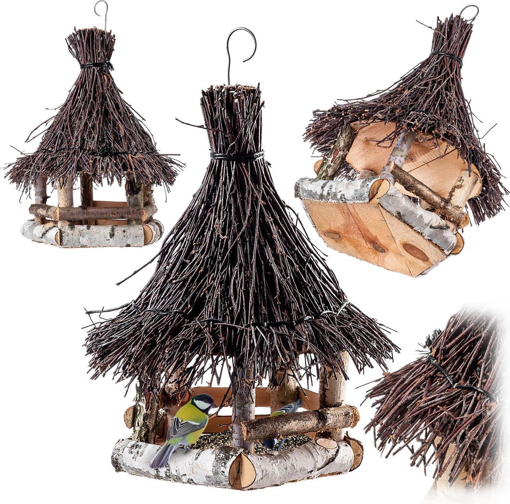 KADAX Mangeoire pour oiseaux à suspendre, mangeoire en bois Image du produit 