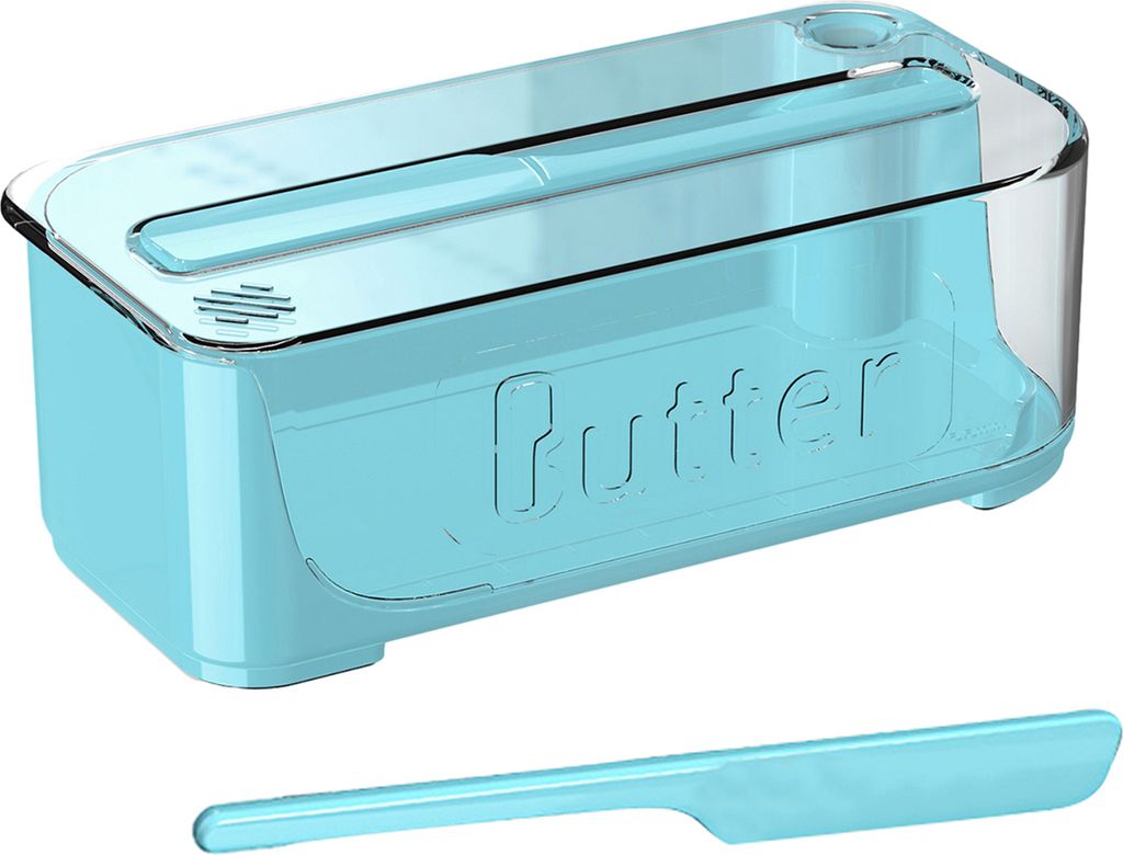 Unzerbrechliche Butterdose mit transparentem Deckel. Praktische Butteraufbewahrung und einfaches Schneiden. BPA-freies Küchenzubehör.