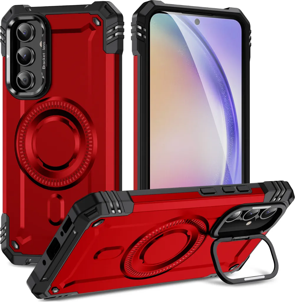 Cover Samsung A54 Magnetica Rossa: Protezione Militare con Anello 360°