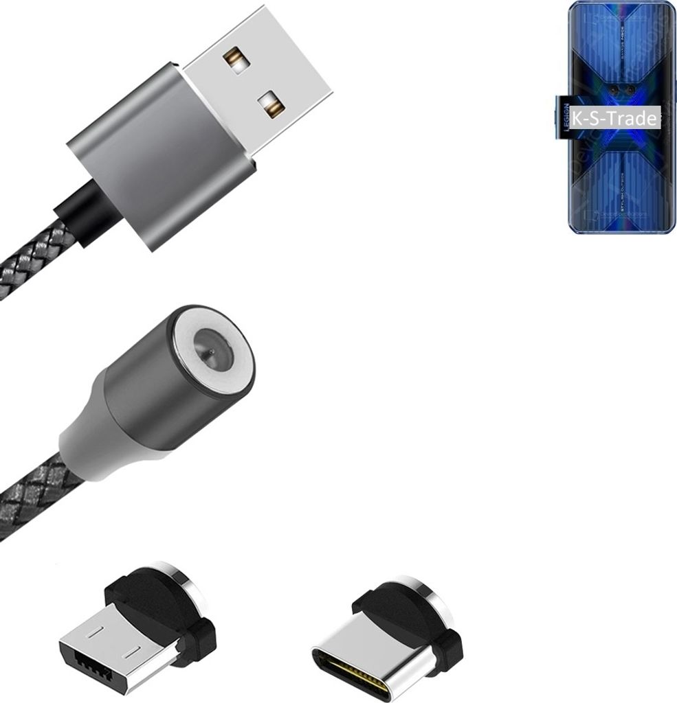 K-S-Trade Hochwertiges Magnet-Lade-kabel Sync-Kabel Daten-Kabel für Huawei Enjoy 20s mit USB-Typ-C-Anschluss und Micro-USB-Anschluss 2A bis zu