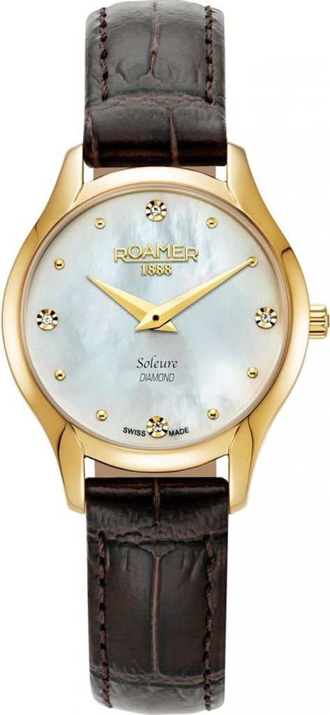 Damen Armbanduhr ROAMER 547857 48 25 05 in Braun mit klassischem Design und Diamanten