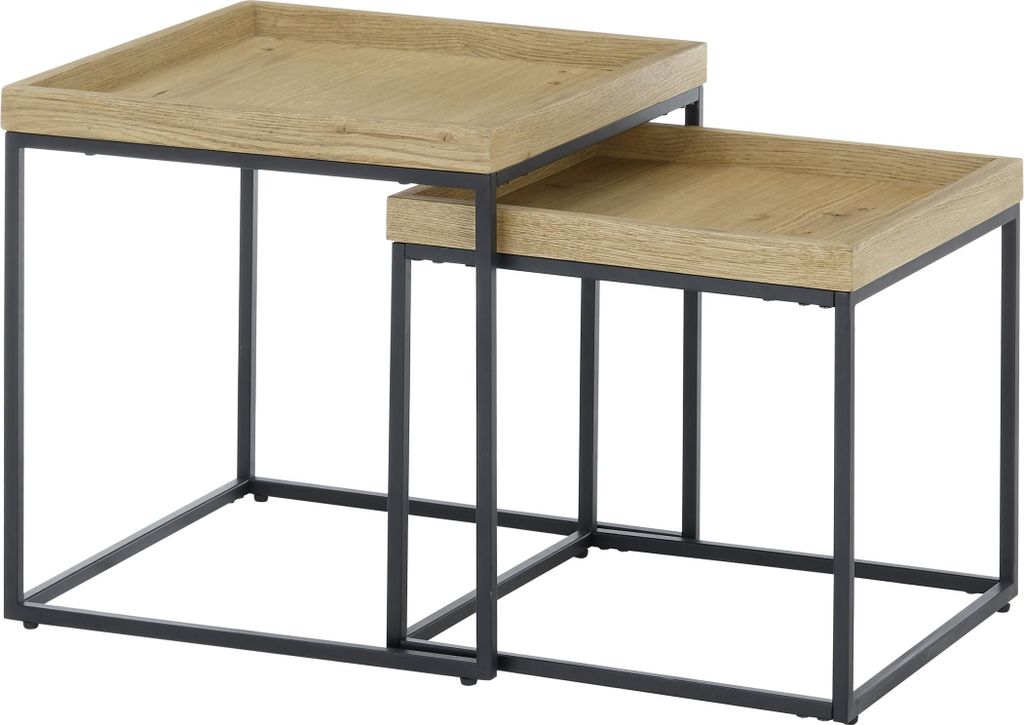 Satztisch >UBEDA< (2er-Set) in Eiche furniert - 50x50x50cm & 45x42x45cm (BxHxT)