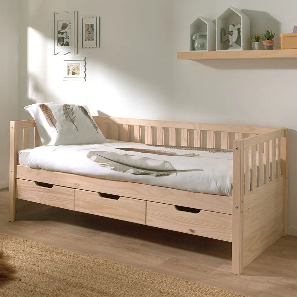 Lit banquette 90x200 cm avec rangements Luna en bois Dream Tree gris