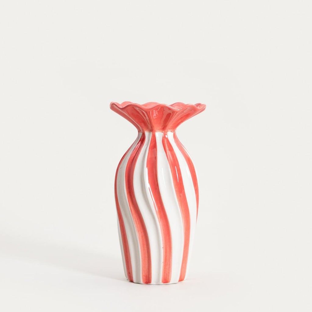 HOMLA AURELIA Vase mit gewelltem Deckel weiß-koralle Produktbild 