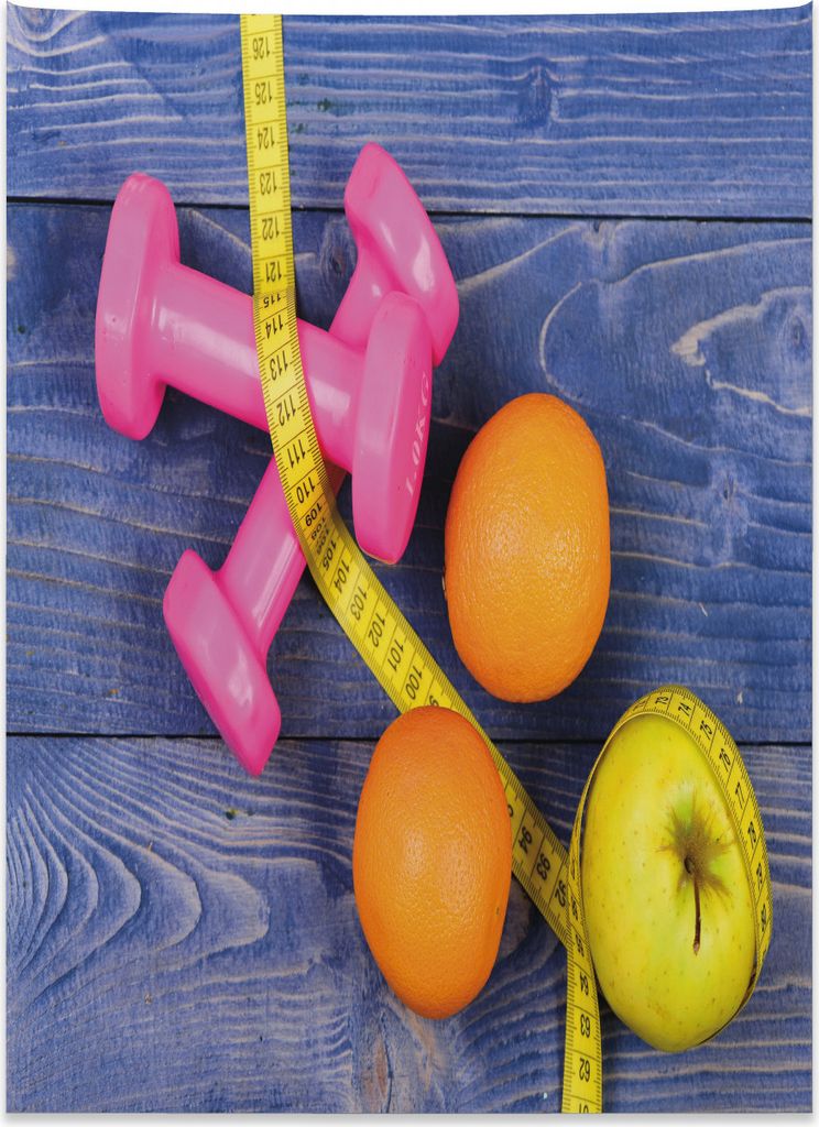 Abakuhaus Fitness Wandteppich, Hanteln Früchte Band aus Weiches Mikrofaser Stoff Kein Verblassen Klare Farben Waschbar, 110 x 150 cm, Mehrfarbig