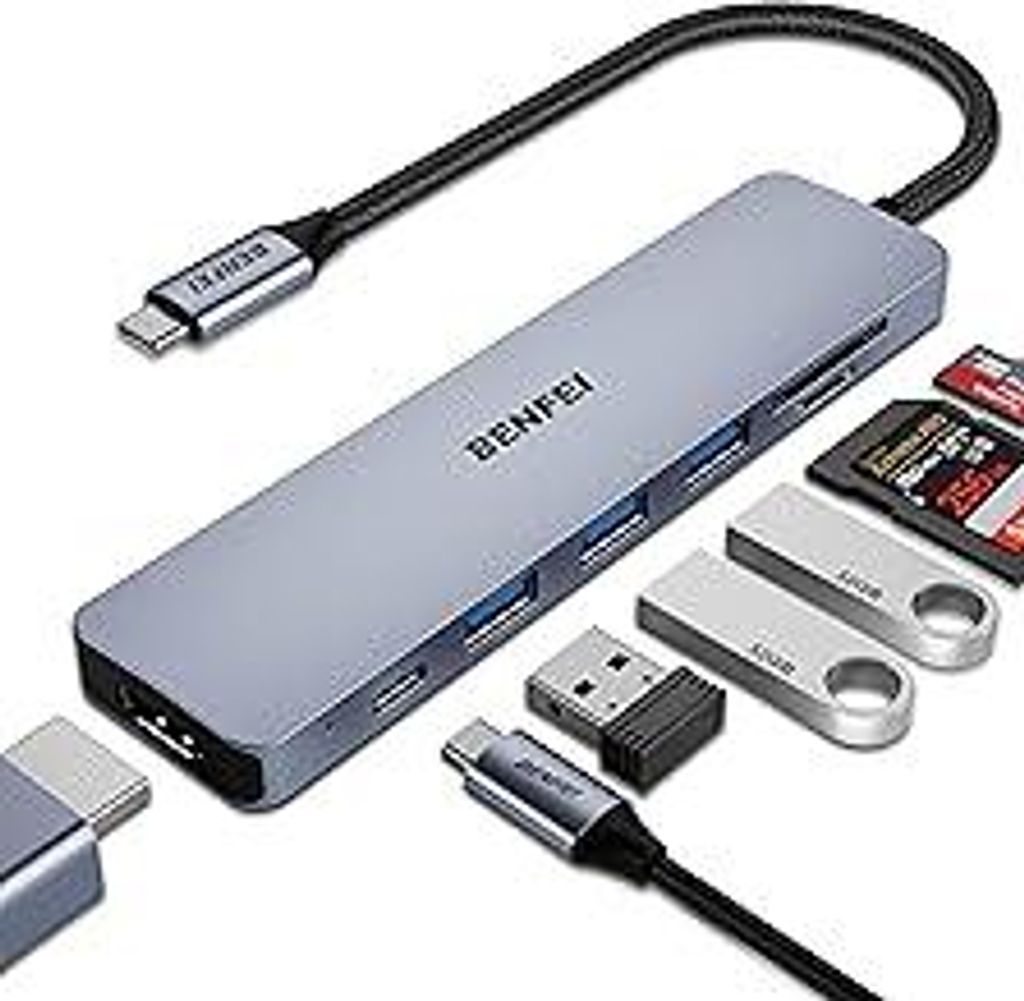 BENFEI USB C HUB 7in1,USB-C HUB Multiport Adapter mit HDMI(4K@60Hz )/100W Power Delivery/3*USB 3.0 5Gbps/SD/TF Card Reader(160MB/s) für iPhone 15 ...
