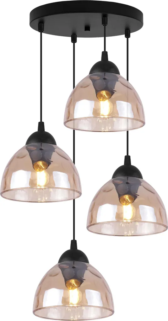 Lampada a sospensione Venice a 4 luci con paralumi in vetro ambrato E27