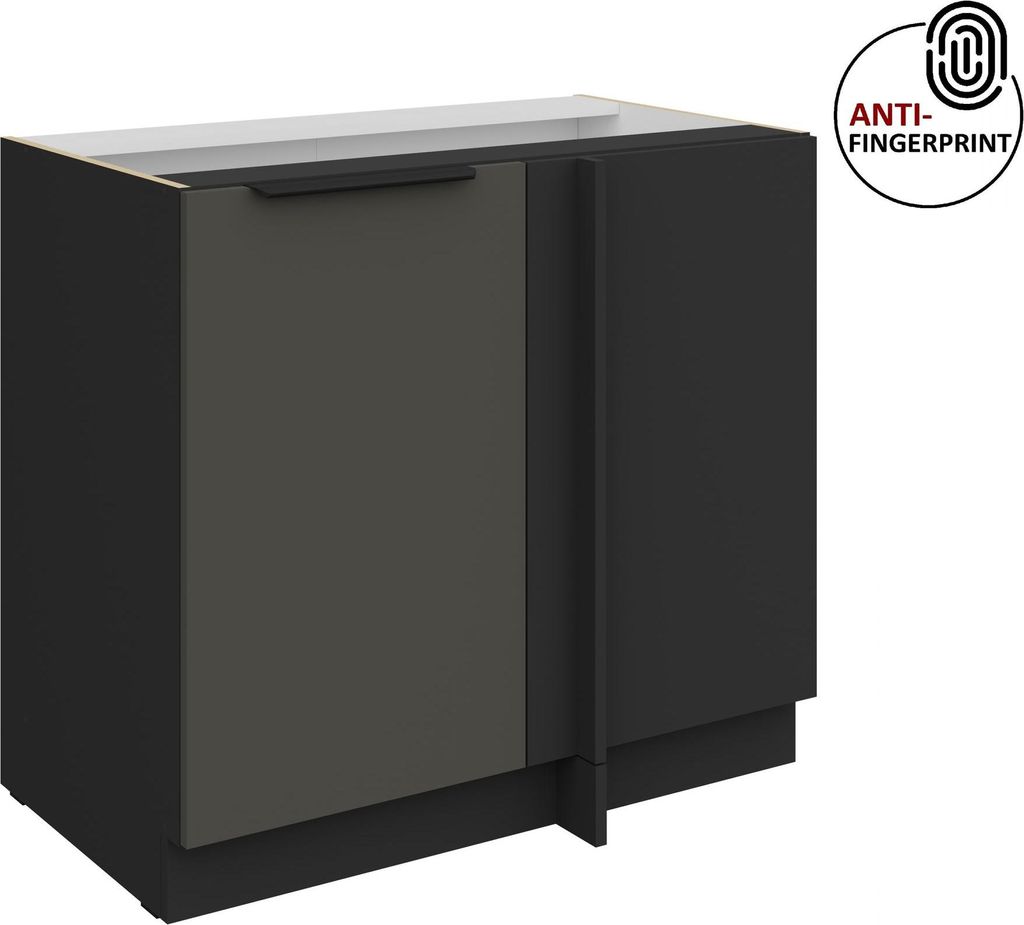 Küchen Eckunterschrank 105 cm Küche ARIA Graphite ultra matt + Schwarz matt, hochwertige Fronten mit Anti Fingerprint Beschichtung Küchenzeile K...