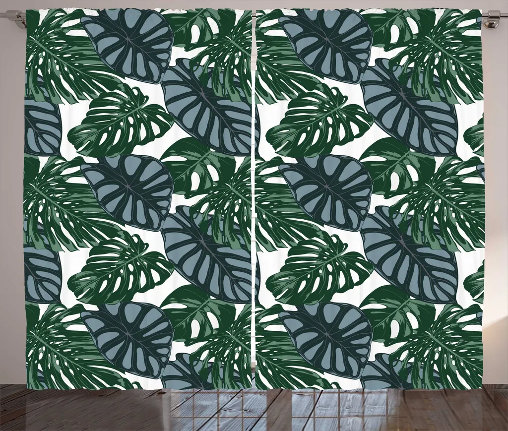 ABAKUHAUS Rideaux Rustiques Feuilles de Monstera 280x225cm Multicolore