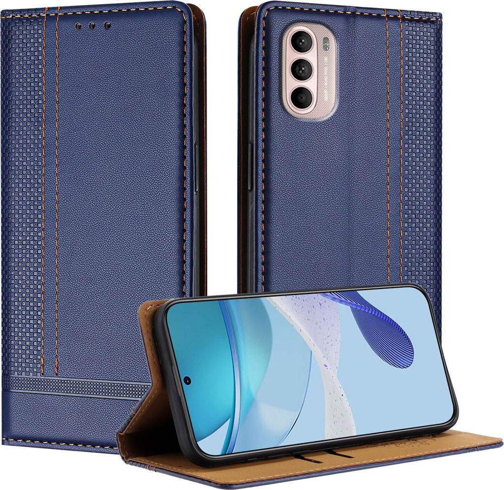 Handyhülle für Motorola Moto G31 G41 Leder Flip Klappbare Schutzhülle mit Standfunktion Blau