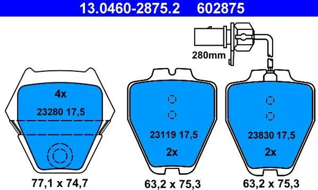 ATE 13.0460-2875.2 Jeu de Plaquettes de Frein à Disque OE 4B3698151