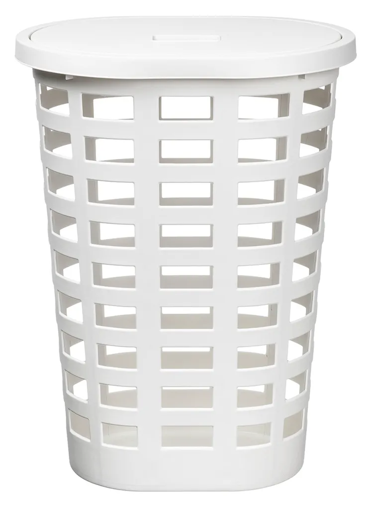 Corbeille à Linge Ovale 54L Plast Team Boston Blanche avec Couvercle Fixe