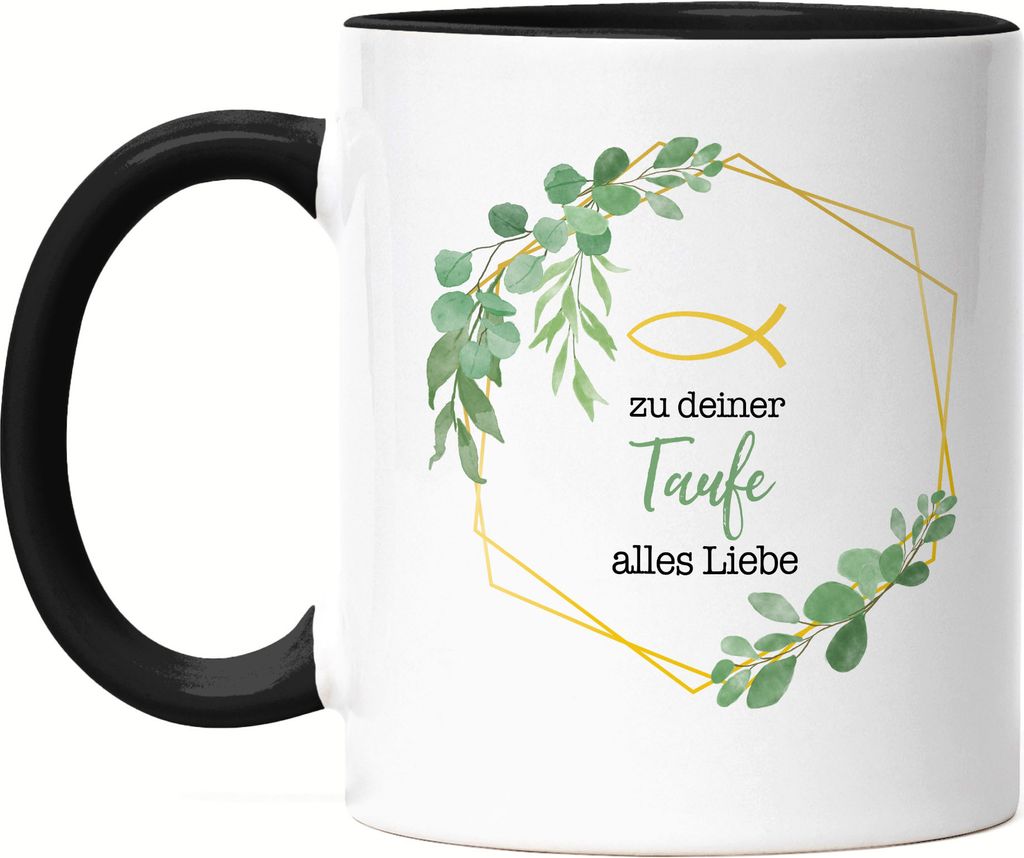 Zu deiner Taufe alles Liebe Tasse Schwarz Taufgeschenk Mädchen Patenkind Kirche