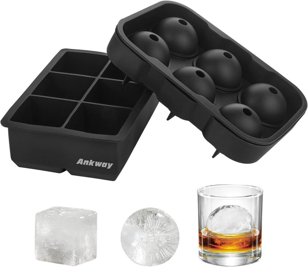 Moule à Glaçons Couvercle, 2-teiliges Set Bac à Glaçon en Silicone Moule à Glaçons Carré et Sphérique Rond Fabricant De Hockey Sur Glace Po...