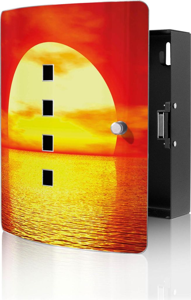 banjado Design Schlüsselkasten aus Edelstahl für 10 Schlüssel, Schlüsselschrank 24 x 21,5 x 7cm groß mit Magnetverschluss, Sonnenuntergang [BW...