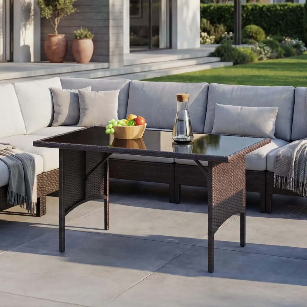 Table de terrasse HWC-G16 112x60 en polyrattan brun pour café & repas