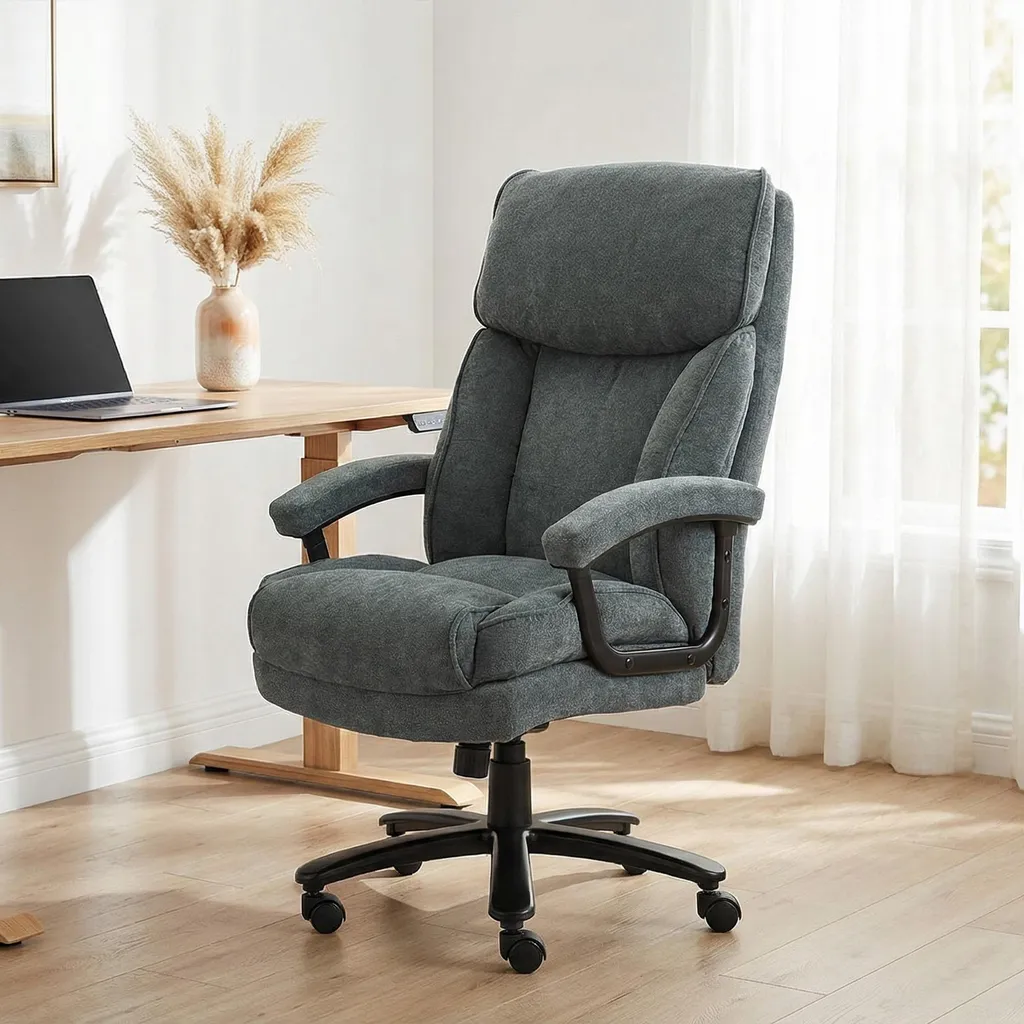 Chaise de bureau ergonomique HOMCOM aspect lin gris avec bascule - 2