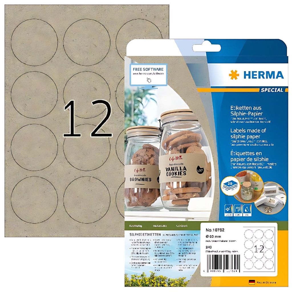 HERMA Etiketten aus Silphie-Papier Durchmesser: 60 mm naturbraun 360 Etiketten