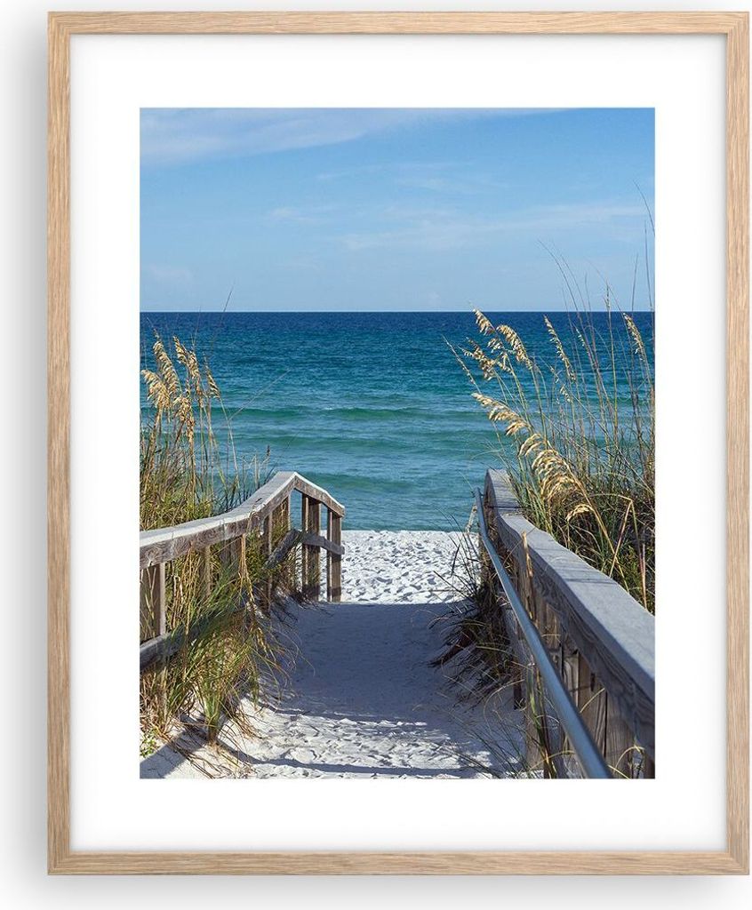 Gerahmtes Poster - Rahmen in heller Eiche - Strand Düne Strecke - 40x50 cm - Wand Bild - Wanddeko - Wandbilder - Wandposter - Bilderrahmen - Bilde...