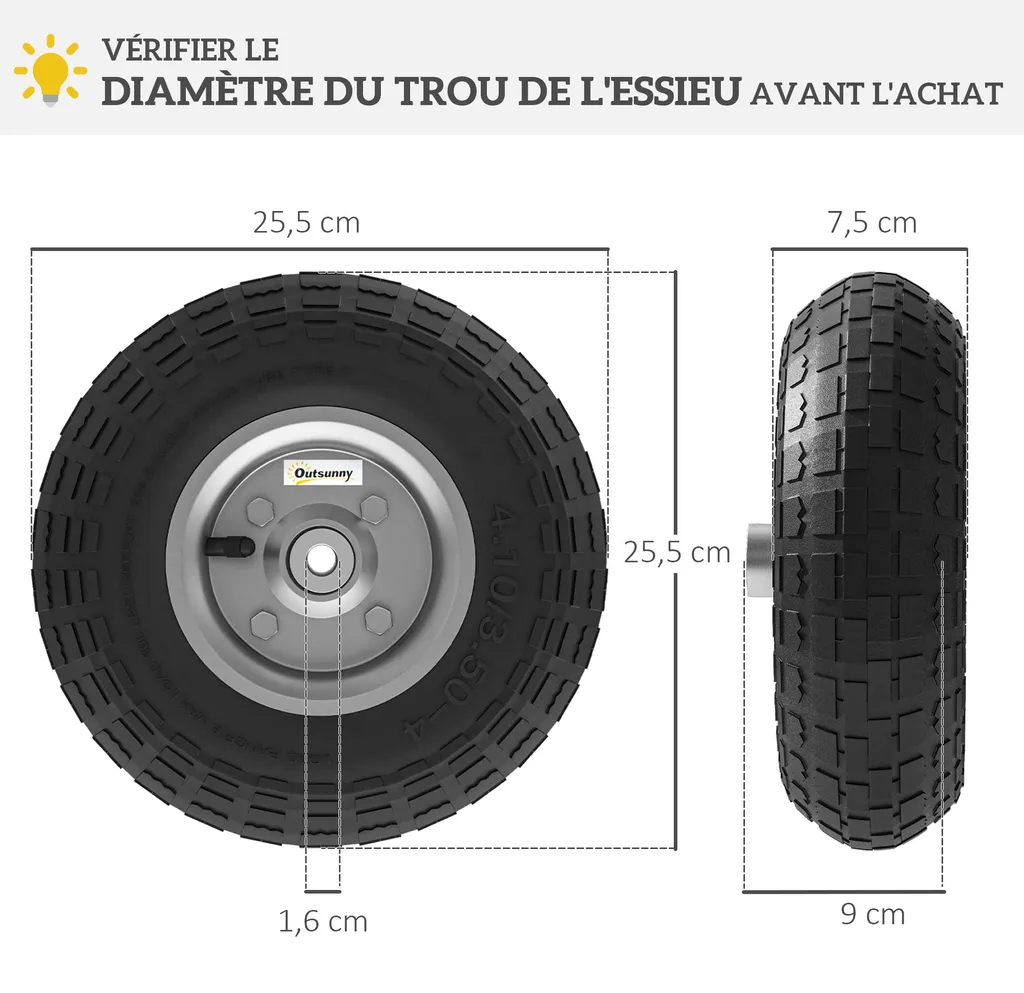Pneu de rechange pour diable et brouette avec axe de 16mm robuste - 5