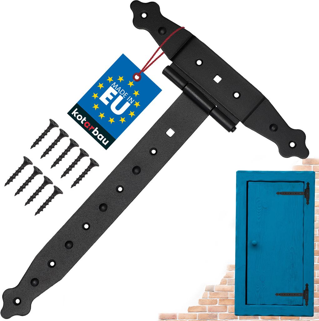 KOTARBAU Kreuzgehänge 300 mm Ladenband Scharnier Band Platte Baubeschlag Torbeschlag Holzverbindung Werfgehänge T-Scharnier T-Band Pulverbeschi...