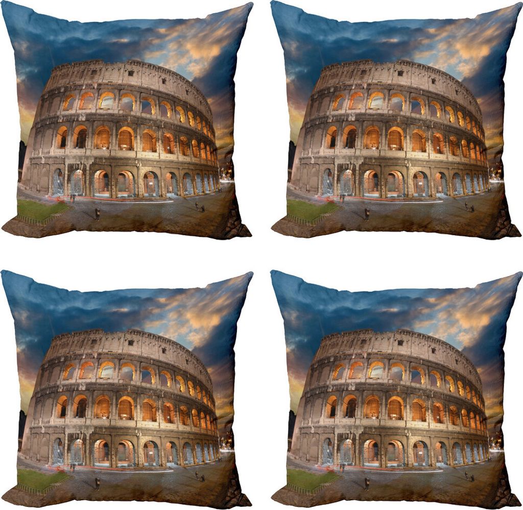 ABAKUHAUS Italienisch Kissenbezug Set (4 Stück), Colosseum at Sunset, Moderner Doppelseitiger Digitaldruck, 50 cm x 50 cm, blau Tan