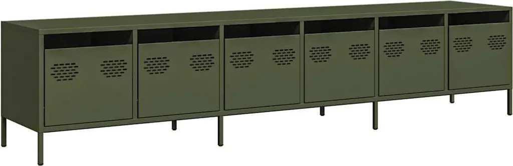 Armoire TV vert olive 202x39x43,5 cm en acier laminé à froid série Industriel