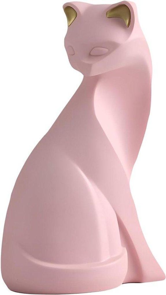 Rosa Katze Figur - Katzen Skulpturen - Raumausstattung für Büro und Wohnzimmer - Dekorative Skandinavische Kunst - 14 cm hoch