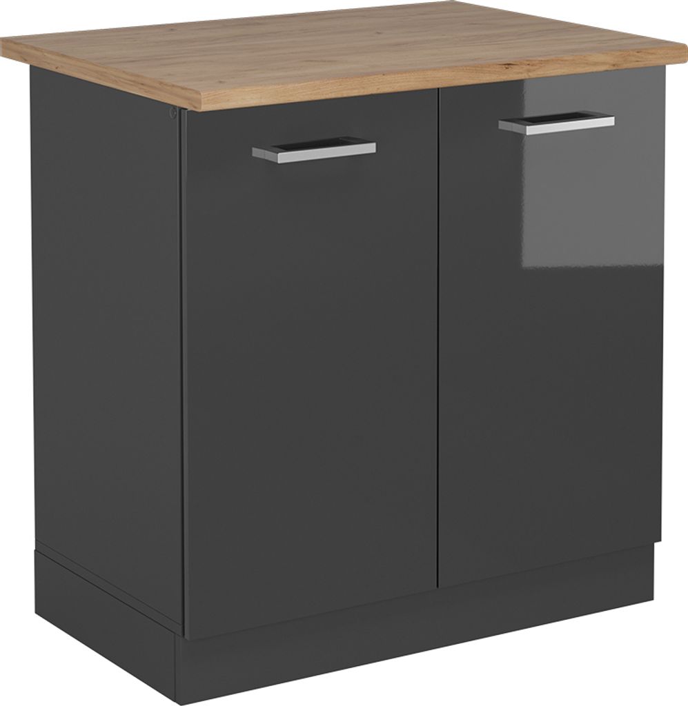 Vicco Spülenunterschrank R-Line, 80 cm , AP Eiche, Anthrazit Hochglanz/Anthrazit