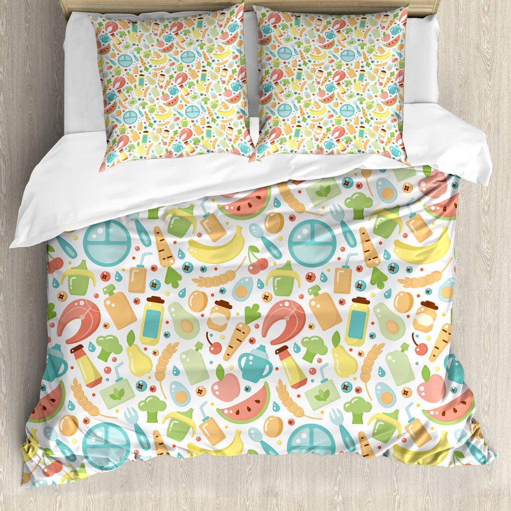 ABAKUHAUS Lachs Bettbezug Set für Einzelbetten, Baby Food Banana Wassermelone, Milbensicher Allergiker geeignet mit Kissenbezug, 200 cm x 200 cm -...